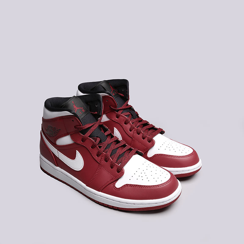 мужские бордовые кроссовки Jordan 1 Mid 554724-605 - цена, описание, фото 2